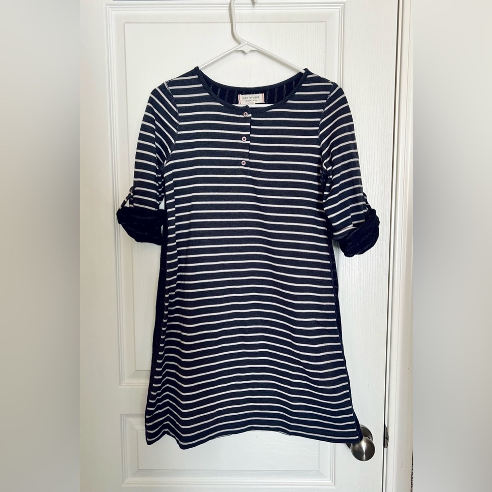 Max Studio Dark Blue and Cream Striped Dress